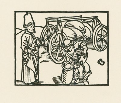 Il sacerdote ha un sacco su un carro e vi sta mettendo dell