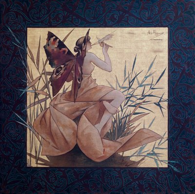 Composizione con ninfa alata tra i giunchi - Dipinto di Alexandre de Riquer i Ynglada (1856-1920) da Alejandro de Riquer