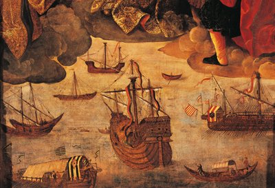 Caravella spagnola (dettaglio da Vergine dei Navigatori) da Alejo Fernandez