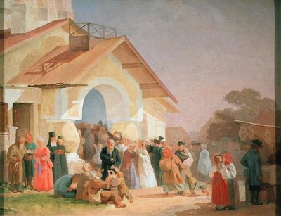Uscendo da una chiesa a Pskov, 1863-64 da Aleksandr Ivanovich Morozov