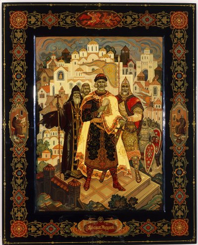 Iaroslav Vladimirovich detto il Saggio (978-1054), gran principe di Kiev (Ucraina) (Yaroslav il Saggio). Opera di Alexander Morozov, lacca (tempera su vernice) da Aleksandr Ivanovich Morozov