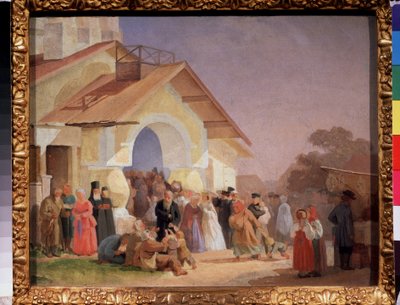 Uscita dalla chiesa a Pskov da Aleksandr Ivanovich Morozov