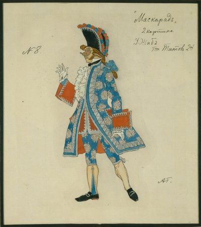 Costume per il dramma Il Masquerade di M. Lermontov, 1917 da Aleksandr Jakovlevic Golovin