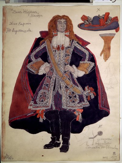 Disegno di costume per la pièce Dom Juan di Molière da Aleksandr Jakovlevic Golovin