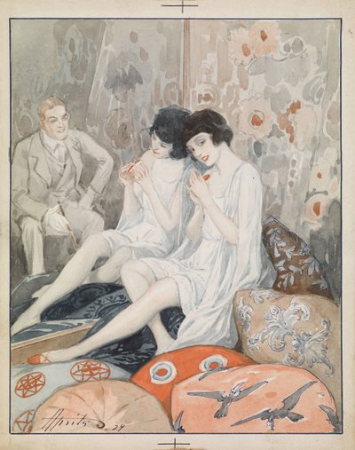 ""Donna in un boudoir"" Acquerello di Alexander Apsit (1880-1944) da Aleksandrs Apsit