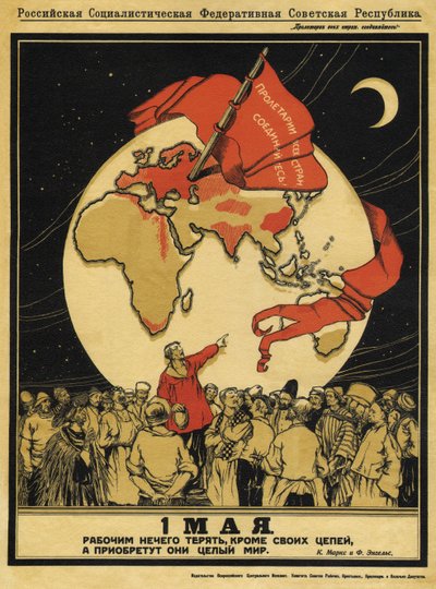 Il 1° maggio. I lavoratori non hanno nulla da perdere, ma hanno tutto il mondo da guadagnare - Apsit, Alexander Petrovich (1880-1944) - 1919 - Biblioteca di Stato Russa, Mosca da Aleksandrs Apsit