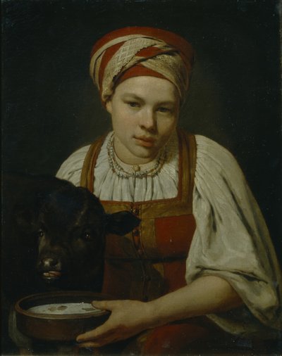 Una contadina con un vitello, fine anni 1820 da Aleksei Gavrilovich Venetsianov
