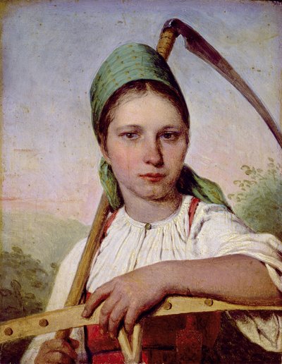 Contadina con falce e rastrello, c.1825 da Aleksei Gavrilovich Venetsianov