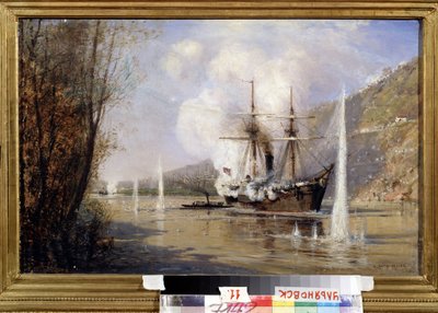 Il cacciatorpediniere russo Shutka attacca una nave turca il 16 giugno 1877 da Aleksei Petrovich Bogolyubov