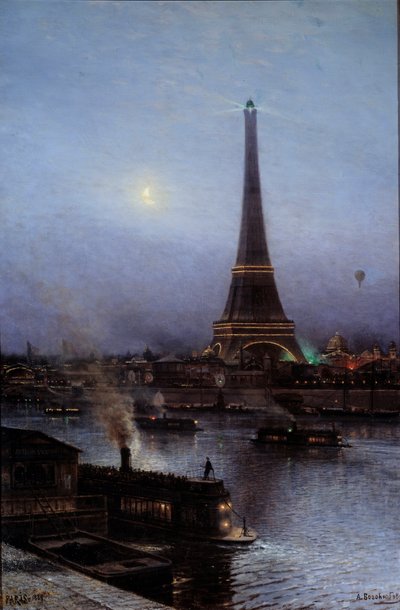 Vista della Torre Eiffel di notte nel 1889, dipinto di Alexei Petrovich Bogoliubov da Aleksei Petrovich Bogolyubov