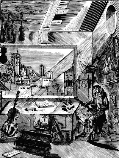 Il liutaio italiano Antonio Stradivari nella sua bottega, 1926 da Aleksey Kravchenko