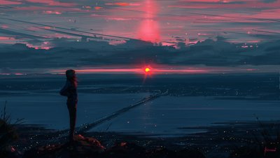 Il ponte solitario di Sunset City da Alena Aenami