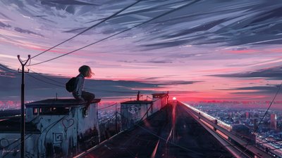 Ragazza al tramonto in città da Alena Aenami