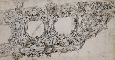 Progetto per la Prua della Galleria di Papa Urbano VIII con le Armi Barberini di Api e Sole, Ignudi, Tritoni, Ippocampi, Putti e un