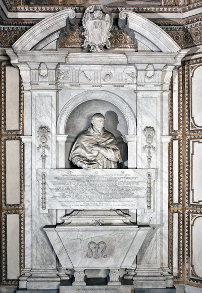 Monumento funebre in omaggio al cardinale Giovanni Garcia Mellini con ritratto in busto. Scultura in marmo di Alessandro Algardi (1598-1654) circa 1630, Roma, Basilica di Santa Maria del Popolo, Cappella Mellini da Alessandro Algardi