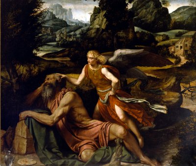 Elia addormentato è raddrizzato da un angelo da Alessandro Bonvicino Moretto