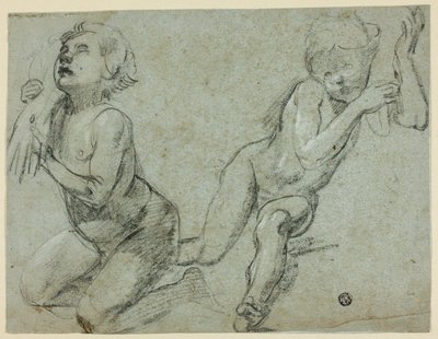 Schizzi di due putti, uno dei quali tiene la mano di Cristo morto (recto); busto e gambe di figura inginocchiata (verso) da Alessandro Casolani