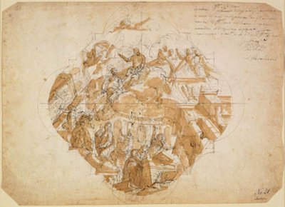 Le arti lamentano la distruzione delle loro opere, bozzetto per un dipinto sul soffitto da Alessandro Gherardini
