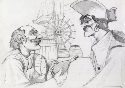 Pirata dei Caraibi in una locanda con una bottiglia da Alessandro Lonati