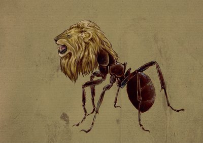 Mostri e creature fantastiche, criptozoologia: rappresentazione di un Myrmecoleo, formica con testa di leone - Disegno di Alessandro Lonati, 2012 da Alessandro Lonati