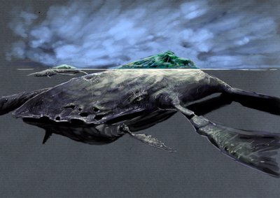 Mostri fantastici e creature, criptozoologia: rappresentazione di una zaratan, tartaruga marina mostruosa, simile a un