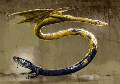 Mostri e creature fantastiche, criptozoologia: rappresentazione di un Amphisbene, serpente mitologico con due teste - Disegno di Alessandro Lonati, 2012 da Alessandro Lonati