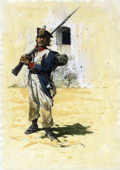 Primo Impero (1804-1804 e 1815): soldato di fanteria e artigliere della brigata di fanteria francese della grande armata napoleonica in un forte da Alessandro Lonati