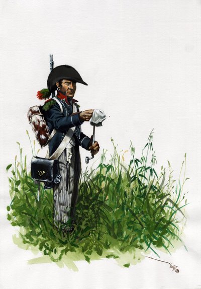Primo impero (1804-1814 e 1815): soldato cacciatore di fanteria della grande armata napoleonica francese. Disegno di Alessandro Lonati da Alessandro Lonati