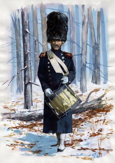 Primo Impero (1804-1814 e 1815): soldato della grande armata napoleonica, tamburino dei granatieri della Guardia Imperiale Francese in mantello da Alessandro Lonati