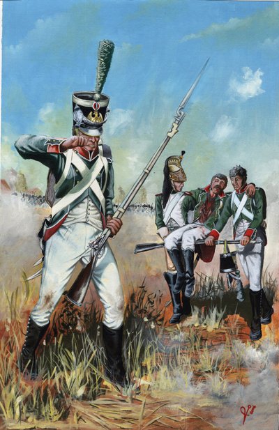 Primo Impero (1804-1814 e 1815): soldati della grande armata napoleonica in Italia che aiutano un compagno ferito da Alessandro Lonati