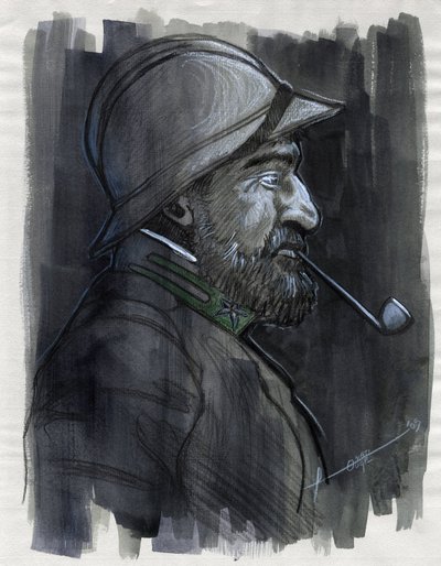 Prima Guerra Mondiale 1914-1918: ritratto di profilo di un soldato dell