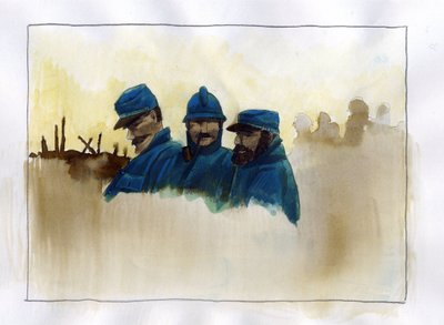 Prima Guerra Mondiale: soldati francesi durante la prima guerra mondiale Disegno a colori di Alessandro Lonati da Alessandro Lonati