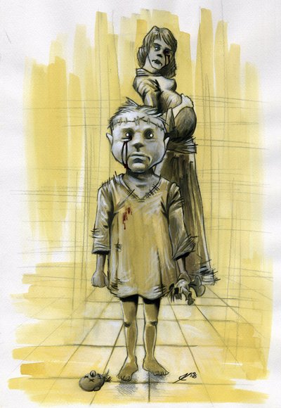 Illustrazione di fantascienza: zombie o spiriti fantasma, evocando l