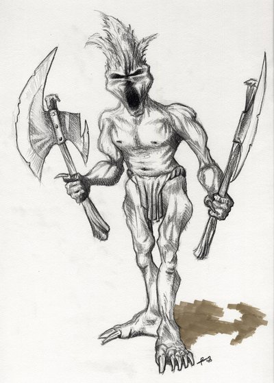 Mostro leggendario per illustrazione fantasy: guerriero troll con asce da Alessandro Lonati