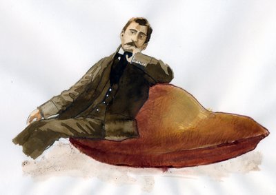 Marcel Proust seduto sulla sua madeleine (inchiostro su carta) da Alessandro Lonati