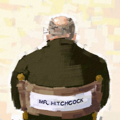Ritratto del regista Alfred Hitchcock, 2023 (illustrazione) da Alessandro Lonati