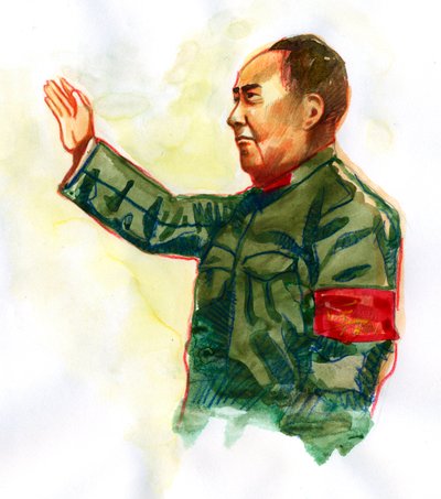 Ritratto del rivoluzionario comunista cinese e fondatore della Repubblica Popolare Cinese Mao Zedong da Alessandro Lonati