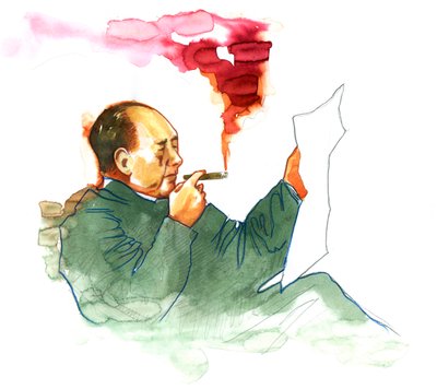 Ritratto del rivoluzionario comunista cinese e padre fondatore della Repubblica Popolare Cinese Mao Zedong da Alessandro Lonati