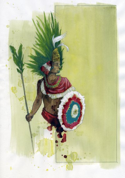 Ritratto di Moctezuma II (1466-1520) Imperatore Azteco Illustrazione di Alessandro Lonati da Alessandro Lonati