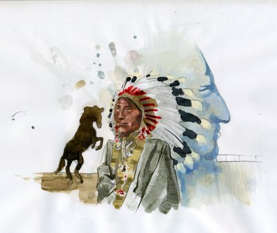 Ritratto di Cavallo Pazzo, capo di guerra dei nativi americani Oglala Lakota Illustrazione di Alessandro Lonati da Alessandro Lonati