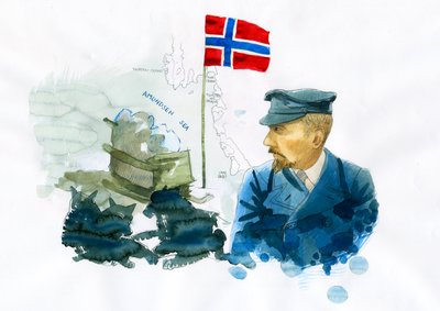 Ritratto del marinaio ed esploratore norvegese Roald Amundsen (1872-1928) Illustrazione di Alessandro Lonati da Alessandro Lonati