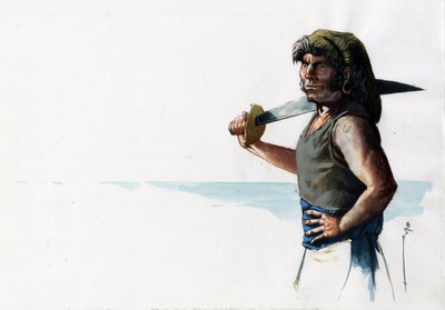 Ritratto di un pirata o marinaio con una spada che guarda il mare da Alessandro Lonati