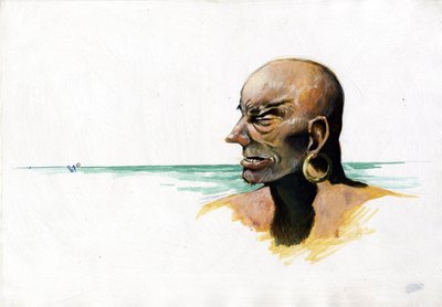 Ritratto di un pirata (corsaro) o marinaio con il mare sullo sfondo. Disegno a colori di Alessandro Lonati da Alessandro Lonati