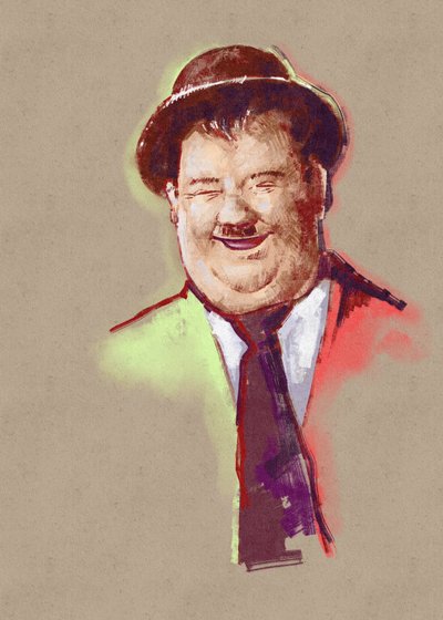 Ritratto del comico Oliver Hardy (illustrazione) da Alessandro Lonati