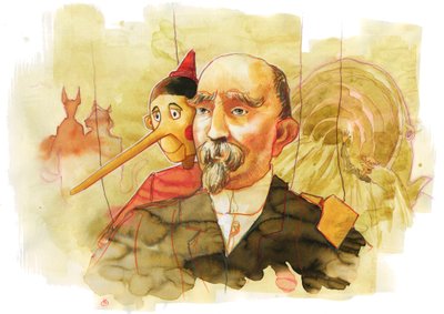 Ritratto dello scrittore italiano Carlo Collodi (1826-1890) autore del personaggio di Pinocchio da Alessandro Lonati