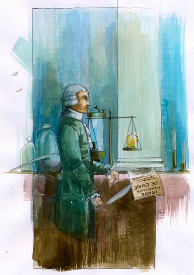 Rappresentazione di Antoine Lavoisier, chimico, filosofo ed economista francese Illustrazione di Alessandro Lonati da Alessandro Lonati