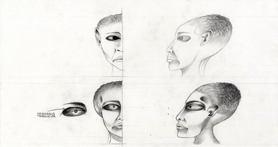 Illustrazione di fantascienza: studio del volto di un alieno dal pianeta Marte alla conquista dello spazio da Alessandro Lonati