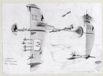 Illustrazione di fantascienza: base spaziale nell