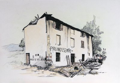 Seconda Guerra Mondiale: vista di una casa in rovina nell