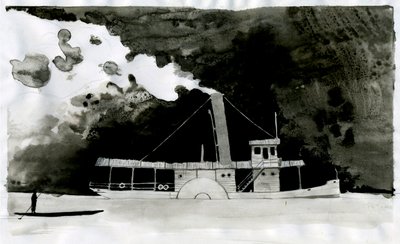 Vapore. Illustrazione del nuovo "Cuore di tenebra" di Joseph Conrad. 2012 da Alessandro Lonati